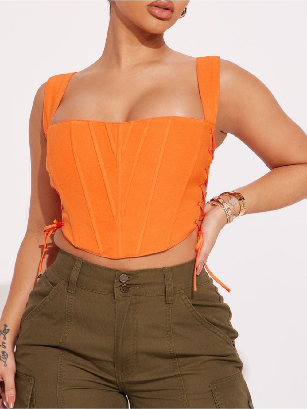Fashion Nova Orange Lace-Up Corset Crop Top